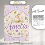 Watercolor Bunny Butterfly Floral Meadow Pale Lilac Pattern Name  Personalised Custom Name Super Soft Fleece Blanket Bed Sofa Throw