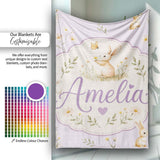 Watercolor Bunny Butterfly Floral Meadow Pale Lilac Pattern Name  Personalised Custom Name Super Soft Fleece Blanket Bed Sofa Throw