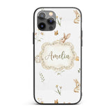Watercolor Bunny Butterfly Floral Meadow Neutral Custom Name Protective Phone Case Mobile Cover Durable Everyday Smartphone Shock Resistant
