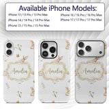 Watercolor Bunny Butterfly Floral Meadow Neutral Custom Name Protective Phone Case Mobile Cover Durable Everyday Smartphone Shock Resistant
