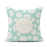 Custom Name Teal Background White Daisy Floral Pattern Name Cute Square Filled Cushion Throw Pillow Sofa Bed Home Decor Zip Washable UK Made