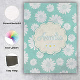 Personalised Name Teal Background White Custom  Modern Room Accent Elegant Feature Canvas Wall Art Print Decor Picture Ready to Hang