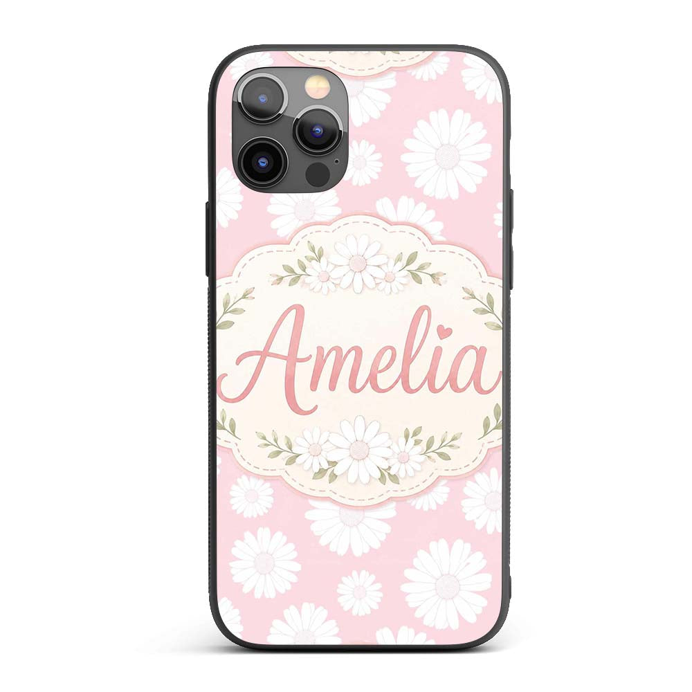 Soft Pink Daisy Floral Seamless Pattern Pastel Custom Name Protective Phone Case Mobile Cover Durable Everyday Smartphone Shock Resistant