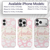 Soft Pink Daisy Floral Seamless Pattern Pastel Custom Name Protective Phone Case Mobile Cover Durable Everyday Smartphone Shock Resistant