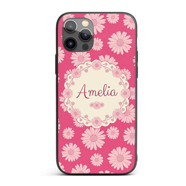 Pink Gradient Daisy Floral Repeat Pattern Soft Custom Name Protective Phone Case Mobile Cover Durable Everyday Smartphone Shock Resistant