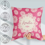 Custom Name Pink Gradient Daisy Floral Repeat Soft Feminine Name Square Filled Cushion Throw Pillow Sofa Bed Home Decor Zip Washable UK Made