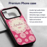Pink Gradient Daisy Floral Repeat Pattern Soft Custom Name Protective Phone Case Mobile Cover Durable Everyday Smartphone Shock Resistant