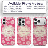 Pink Gradient Daisy Floral Repeat Pattern Soft Custom Name Protective Phone Case Mobile Cover Durable Everyday Smartphone Shock Resistant