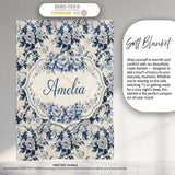 Classic Blue White Toile Floral Seamless Pattern Cute Unique Gift  Personalised Custom Name Super Soft Fleece Blanket Bed Sofa Throw