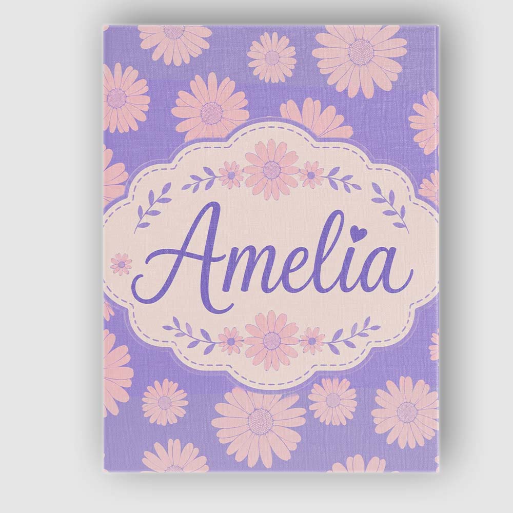 Personalised Name Purple Gradient Daisy Custom  Modern Room Accent Elegant Feature Canvas Wall Art Print Decor Picture Ready to Hang