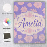 Personalised Name Purple Gradient Daisy Custom  Modern Room Accent Elegant Feature Canvas Wall Art Print Decor Picture Ready to Hang