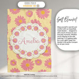 Yellow Gradient Pink Daisy Floral Seamless Pattern Vintage Style  Personalised Custom Name Super Soft Fleece Blanket Bed Sofa Throw