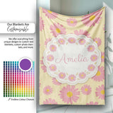 Yellow Gradient Pink Daisy Floral Seamless Pattern Vintage Style  Personalised Custom Name Super Soft Fleece Blanket Bed Sofa Throw