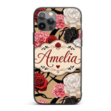 Elegant Rose Floral Pattern Red Printed Design Custom Name Protective Phone Case Mobile Cover Durable Everyday Smartphone Shock Resistant