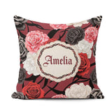 Custom Name Red Black White Floral Peonies Seamless Pattern Bold Square Filled Cushion Throw Pillow Sofa Bed Home Decor Zip Washable UK Made