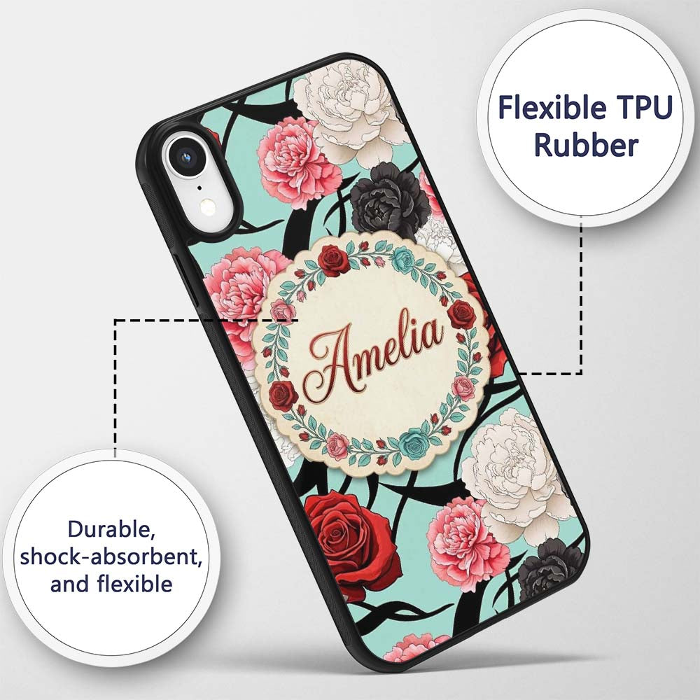 Mint Green Background Red Black Printed Design Custom Name Protective Phone Case Mobile Cover Durable Everyday Smartphone Shock Resistant