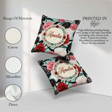 Custom Name Mint Green Background Red Black White Roses Seamless Square Filled Cushion Throw Pillow Sofa Bed Home Decor Zip Washable UK Made