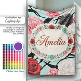 Mint Green Background Red Black White Roses Peonies Seamless Floral  Personalised Custom Name Super Soft Fleece Blanket Bed Sofa Throw