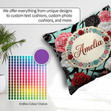 Custom Name Mint Green Background Red Black White Roses Seamless Square Filled Cushion Throw Pillow Sofa Bed Home Decor Zip Washable UK Made