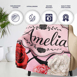 Soft Pink Background Red Black White Roses Peonies Seamless Floral  Personalised Custom Name Super Soft Fleece Blanket Bed Sofa Throw