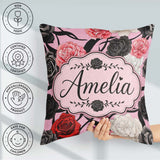 Custom Name Soft Background Red Black White Roses Peonies Floral Square Filled Cushion Throw Pillow Sofa Bed Home Decor Zip Washable UK Made