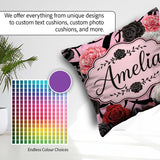 Custom Name Soft Background Red Black White Roses Peonies Floral Square Filled Cushion Throw Pillow Sofa Bed Home Decor Zip Washable UK Made