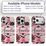 Soft Pink Background Red Black Printed Design Custom Name Protective Phone Case Mobile Cover Durable Everyday Smartphone Shock Resistant