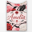 Light Pink Background Red Black White Roses Peonies Seamless Floral  Personalised Custom Name Super Soft Fleece Blanket Bed Sofa Throw