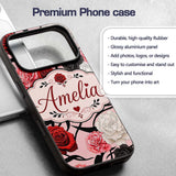 Light Pink Background Red Black Printed Design Custom Name Protective Phone Case Mobile Cover Durable Everyday Smartphone Shock Resistant