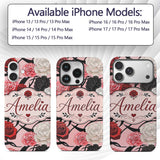 Light Pink Background Red Black Printed Design Custom Name Protective Phone Case Mobile Cover Durable Everyday Smartphone Shock Resistant