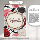 Grey Background Red Black White Roses Peonies Seamless Floral  Personalised Custom Name Super Soft Fleece Blanket Bed Sofa Throw
