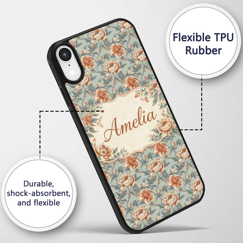 Elegant Coral Cream Peony Botanical Seamless Custom Name Protective Phone Case Mobile Cover Durable Everyday Smartphone Shock Resistant