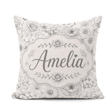 Custom Name Monochrome Floral Art Mixed Flowers Seamless Pattern Square Filled Cushion Throw Pillow Sofa Bed Home Decor Zip Washable UK Made