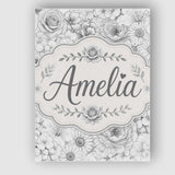 Personalised Name Monochrome Floral Line Custom  Unique Gift Idea Elegant Feature Canvas Wall Art Print Decor Picture Ready to Hang