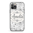 Monochrome Floral Line Art Mixed Flowers Seamless Custom Name Protective Phone Case Mobile Cover Durable Everyday Smartphone Shock Resistant