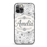 Monochrome Floral Line Art Mixed Flowers Seamless Custom Name Protective Phone Case Mobile Cover Durable Everyday Smartphone Shock Resistant