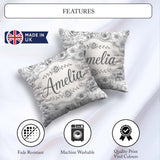 Custom Name Monochrome Floral Art Mixed Flowers Seamless Pattern Square Filled Cushion Throw Pillow Sofa Bed Home Decor Zip Washable UK Made