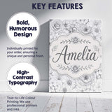 Personalised Name Monochrome Floral Line Custom  Unique Gift Idea Elegant Feature Canvas Wall Art Print Decor Picture Ready to Hang