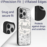 Monochrome Floral Line Art Mixed Flowers Seamless Custom Name Protective Phone Case Mobile Cover Durable Everyday Smartphone Shock Resistant