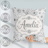 Custom Name Monochrome Floral Art Mixed Flowers Seamless Pattern Square Filled Cushion Throw Pillow Sofa Bed Home Decor Zip Washable UK Made