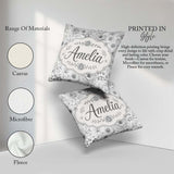 Custom Name Monochrome Floral Art Mixed Flowers Seamless Pattern Square Filled Cushion Throw Pillow Sofa Bed Home Decor Zip Washable UK Made
