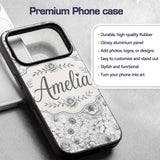 Monochrome Floral Line Art Mixed Flowers Seamless Custom Name Protective Phone Case Mobile Cover Durable Everyday Smartphone Shock Resistant
