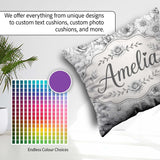 Custom Name Monochrome Floral Art Mixed Flowers Seamless Pattern Square Filled Cushion Throw Pillow Sofa Bed Home Decor Zip Washable UK Made