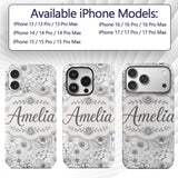 Monochrome Floral Line Art Mixed Flowers Seamless Custom Name Protective Phone Case Mobile Cover Durable Everyday Smartphone Shock Resistant