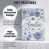 Personalised Name Blue Tinted Monochrome Custom  Unique Gift Idea Elegant Feature Canvas Wall Art Print Decor Picture Ready to Hang