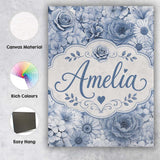 Personalised Name Blue Tinted Monochrome Custom  Unique Gift Idea Elegant Feature Canvas Wall Art Print Decor Picture Ready to Hang