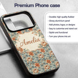 Elegant Coral Cream Peony Botanical Seamless Custom Name Protective Phone Case Mobile Cover Durable Everyday Smartphone Shock Resistant