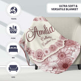 Vintage Monochrome Floral Roses Peonies and Daisies Seamless  Personalised Custom Name Super Soft Fleece Blanket Bed Sofa Throw