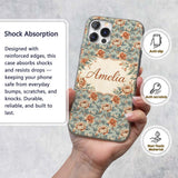 Elegant Coral Cream Peony Botanical Seamless Custom Name Protective Phone Case Mobile Cover Durable Everyday Smartphone Shock Resistant
