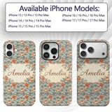 Elegant Coral Cream Peony Botanical Seamless Custom Name Protective Phone Case Mobile Cover Durable Everyday Smartphone Shock Resistant